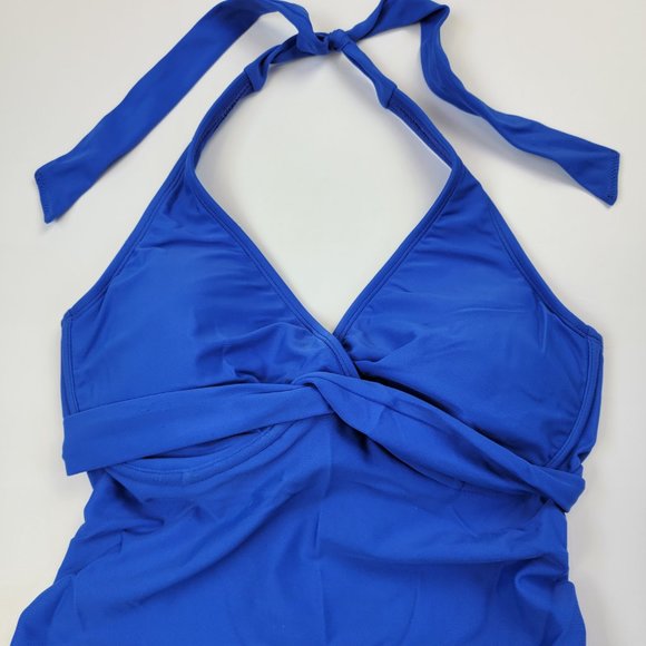 Athleta Tara Tankini Halter Swimsuit Top in Powerful Blue size 32D/DD Tall - Picture 2 of 10